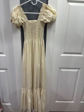 fitted lace wedding dress La Ligne Anais Tiered Maxi Dress Olive Linen-Blend Size Small  Celebrity  Owned